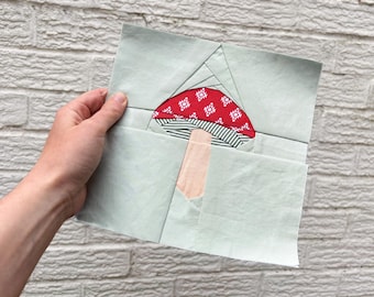 Szablon FPP do kołdry „Mushroom Quilt Block”: fantazyjny wzór do szycia (do pobrania w wersji cyfrowej, 5 rozmiarów!)