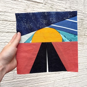 Sunset Road Landscape Quilt Block - FPP Sewing Pattern - A4 Digital Download, 5 Sizes