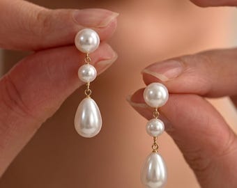Natuurlijke zoetwaterpareloorbellen, minimalistische pareldruppeloorbellen, bruidsoorbellen, trouwoorbellen, cadeau bruidsmeisje, dagelijkse oorbellen voor vrouwen