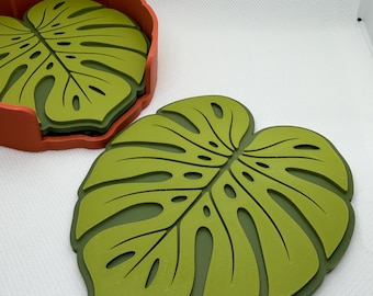 Monstera leaf 4 piece coaster set