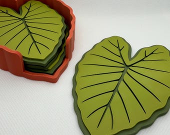 Alocasia leaf 4 piece coaster set