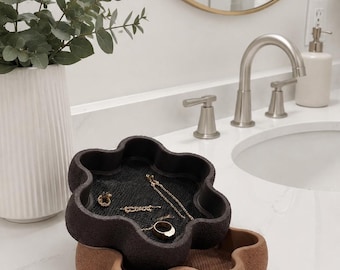 Modern Stackable Jewelry Tray, Textured Desk Organizer