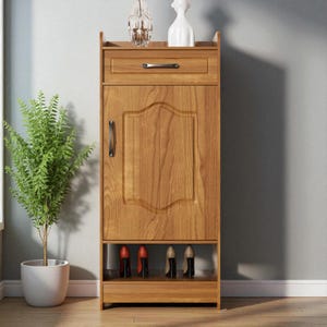 Solid Wood Shoe Cabinet with Drawer, Entryway Storage Organizer, Dustproof Indoor Shoe Rack, Home Porch Storage Furniture
