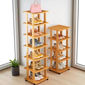 Bamboo Shoe Rack, Multilayer Floor Shoe Organizer, Stackable Widened & Raised Storage Rack, Easy Assembly Space-Saving Shelf