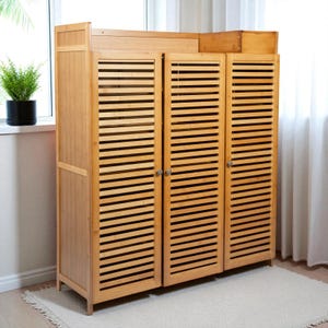 Wooden Shoe Cabinet Organizer, Freestanding Entryway Shoe Rack for Bedroom or Hallway, Space-Saving Shoe Storage Shelf