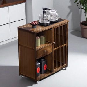 Solid Wood Mobile Tea Table, Balcony Tea Rack With Boiling Water Shelf ...