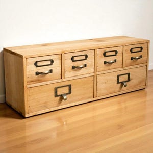 Primitive Vintage Small Solid Wood Cabinet, Desk Organizer with Drawers, Rustic Wooden Storage Box for Office or Home