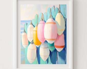 Colorful Buoy Painting Print: Beach House Nautical Decor (Digital Download)