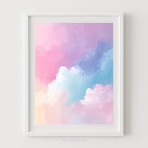 Dreamy Clouds Painting Printable Art, Soft Pastel Sky Print, Abstract Pink Blue Purple Wall Decor, Bedroom Poster, Instant Download