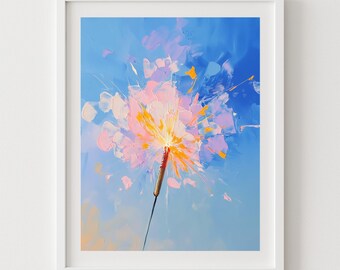 Whimsical Firework Art Print: Bright Blue Celebration Decor (Digital Download)
