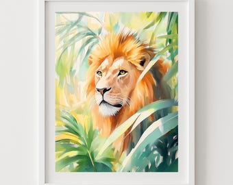 Leeuw jungleprint: tropische safaridieren muurkunst (digitale download)