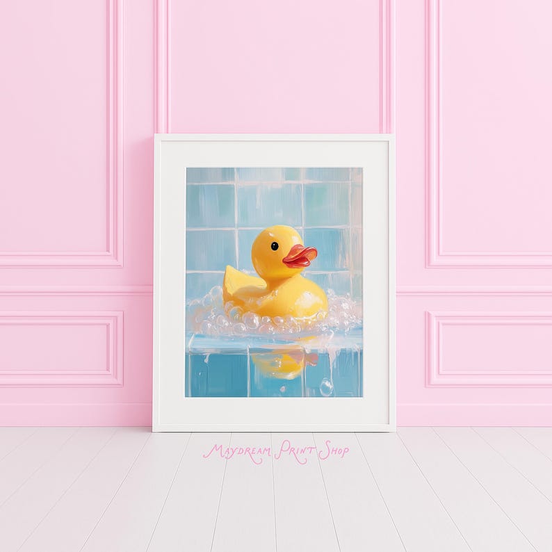 Rubber Duck Art Print - Printable Whimsical Yellow Duck Bathroom Wall ...