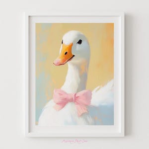 Goose Nursery Print: Duck with Pink Bow, Cottagecore Kids Room Decor (Digital Download)