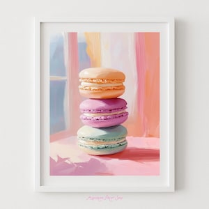 Pastel Macarons Printable Art, Pastel French Dessert Wall Decor, Kitchen Sweets Print, Bakery Gift, Instant Download, Colorful Food Art