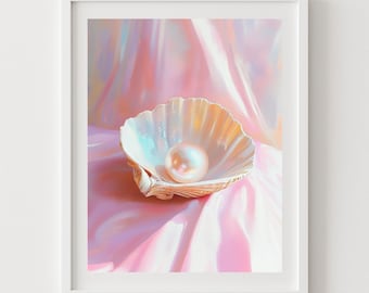 Schillernde Perle Muschel Art Print: Pastell Meerjungfrau Kunstdruck (Digital Download, 5x7-24 x 36 in
