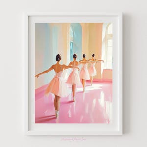 Ballerina Printable Art - Pastel Ballet Rehearsal Instant Download, Pink Dance Class Art, Dance Studio Decor, Balletcore Art for Bedroom