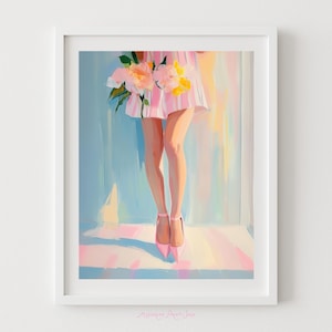 Colorful Fashion Painting - Pink Shoes Printable Art, Stylish Instant Download, Fashionista Print, Womens Closet Art, Striped Dress Poster