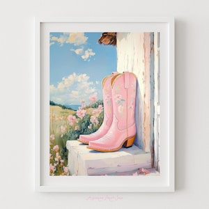 Pink Cowgirl Boots, Printable Wall Art, Country Girl Decor, Coastal Cowgirl, Western Decor, Desert Art, Apartment Art, Girls Room