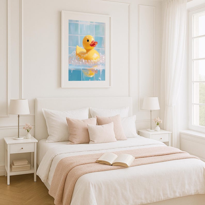 Rubber Duck Art Print - Printable Whimsical Yellow Duck Bathroom Wall ...