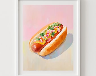 Impresión pop art de perritos calientes: póster de comida americana caprichosa (descarga digital)