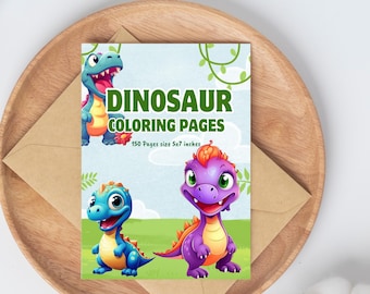 150 dinosauriemålarbilder för barn – Utskrivbar aktivitetsbok i PDF-format i 5x7-format – Roliga dinosaurieblad för pojkar och flickor