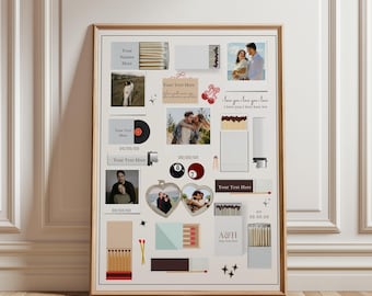 Plantilla de póster de caja de cerillas editable en Canva, impresión artística DIY, regalo de cumpleaños y aniversario para novio, arte de pared personalizado para pareja.