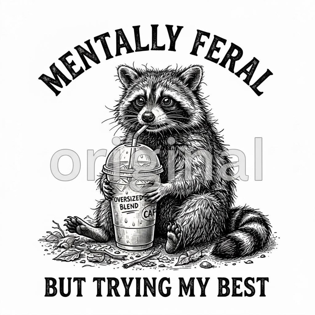 Raccoon Drinking Iced Coffee PNG, Coffee Raccoon PNG, Funny Animal Meme ...