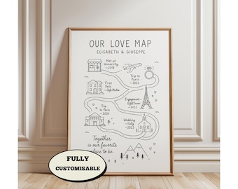 Custom Relationship Map , Our Love Story Map , Personalized Couple Line Art , Anniversary Gift for Him Her , Engagement Wedding Gift