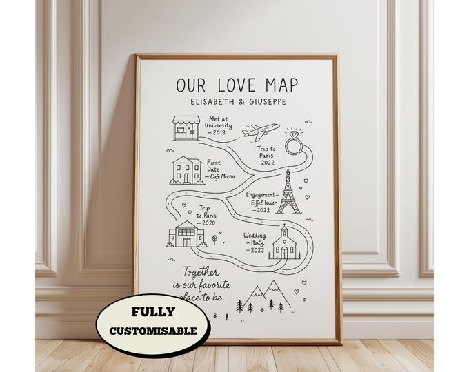 Custom Relationship Map , Our Love Story Map , Personalized Couple Line Art , Anniversary Gift for Him Her , Engagement Wedding Gift