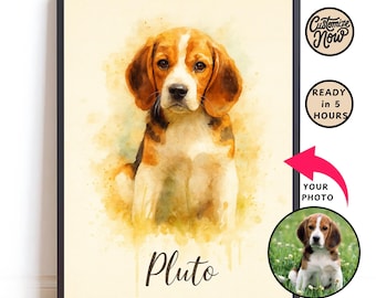 Custom Digital Pet Portrait from Photo, Personalized Dog or Cat Painting, Memorial Gift Wall Art, Pet Loss Printable Download