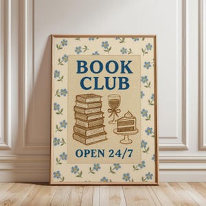 Book Club Wall Art , Trendy Bookish Poster, Cute Reading Print, Book Lover Gift, Printable Readers Decor, Literary Home Poster