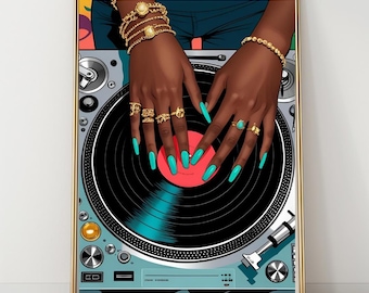 Art fille noire, art femme noire, art mural tendance, art mural femme noire, mode, art de l'an 2000, amateur de chanson, DJ, imprimable, art femme noire