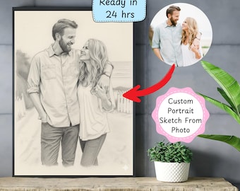 Boceto a lápiz personalizado dibujado a mano a partir de una foto, retrato digital, boceto de retrato, revisiones ilimitadas, descarga JPG/PNG, boceto de arte mural