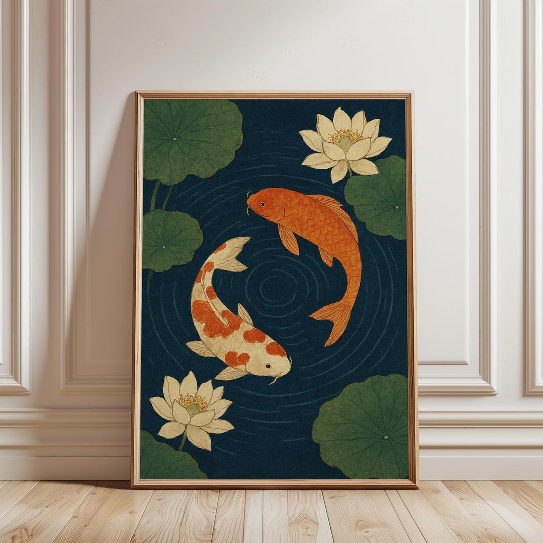 Japanese Koi Fish Poster , Vintage Wall Art Print, Japandi Aesthetic ...