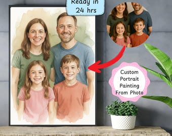 Pintura personalizada dibujada a mano a partir de una foto, retrato familiar en acuarela personalizado a partir de una foto, regalo personalizado para madre y padre, regalo de hija.