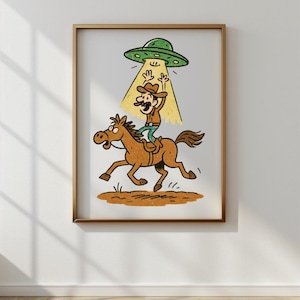 Cowboy UFO digitales Plakat, Ufo-Cowboys, Ufo-Plakatdruck, Ufo-Alien-Plakat, Ufos-Aliens-Plakate, Vintage-Shirt-Alien, Vintage-Ufo-Aliens-Kunst