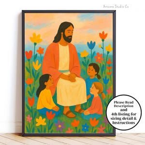 Jesus and Wildflowers Printable Wall Art, Modern Christian Bible Verse Poster, Watercolor Faith Print, Digital Scripture Download