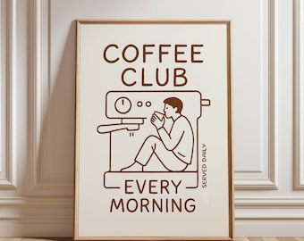 Club Coffee Wall Art, Retro Coffee Poster, Coffee Cart Print, Coffee Station Decor, Coffee Lover Art, Coffee Bar Print Art, Coffee Vibes