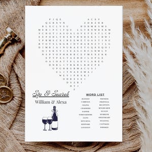 Sip & Solve, Wedding Activities, Who Knows The Bride Best Bridal Shower Game, Wedding Crossword Puzzle, Wedding Crossword Template, Wedding