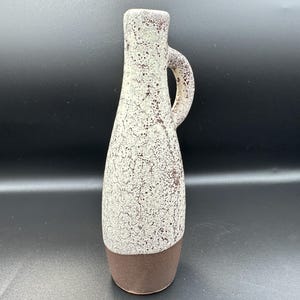 Strehla Vase GDR Pottery, Brown and White Handled Fat Lava Vase from the 1960s