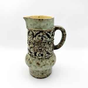 Vintage GDR Pottery Strehla Vase, Green Handled Fat Lava Vase from the 1970s