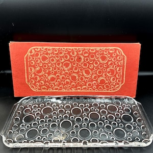 Veba Duitse glazen serveerschaal, taartplateau uit de jaren 60, Bubble glazen taartplateau