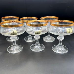 1960s Champagne Coupe Glasses Germany Set of 6 | Die Glasschatulle Mouth Blown Gold-rimmed Champagne Glasses