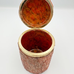 Italian Red Alabaster Lidded Dish, Hand Carved Alabaster Jar with Lid from the 1960s