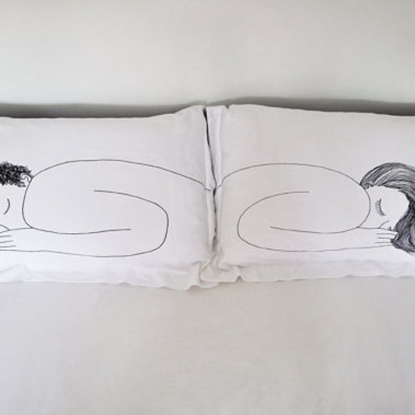 Girl and Boy Pillow Cases BLACK DOUBLE SET