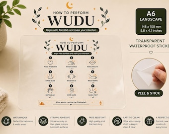 Pegatina transparente e impermeable para el Wudu / Guía islámica para el baño (despegar y pegar)