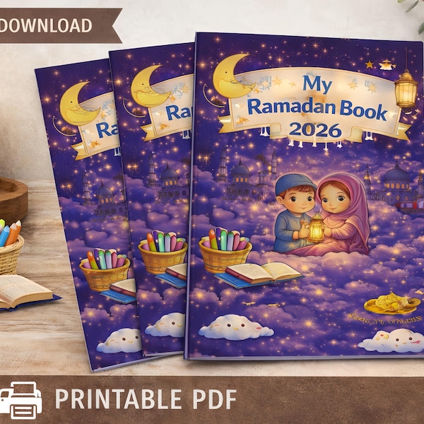 Libro de Ramadán y Eid para niños 2026 / Actividades tranquilas y centradas en la fe / A partir de 4 años / Páginas de póster / Pizarra diaria adicional sobre la fe
