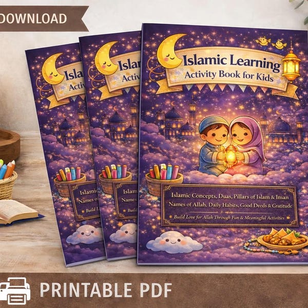 Islamic Learning & Activity Book for Kids | Faith-Centered, Calm Activities | Ages 4+ | Poster Pages| Bonus Daily Faith Board