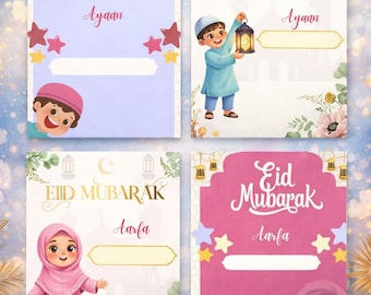 Portamonedas Eid editable para niños / Sobre de efectivo Eid personalizado / Tarjeta Eid Mubarak imprimible / Plantilla Canva con nombre personalizado