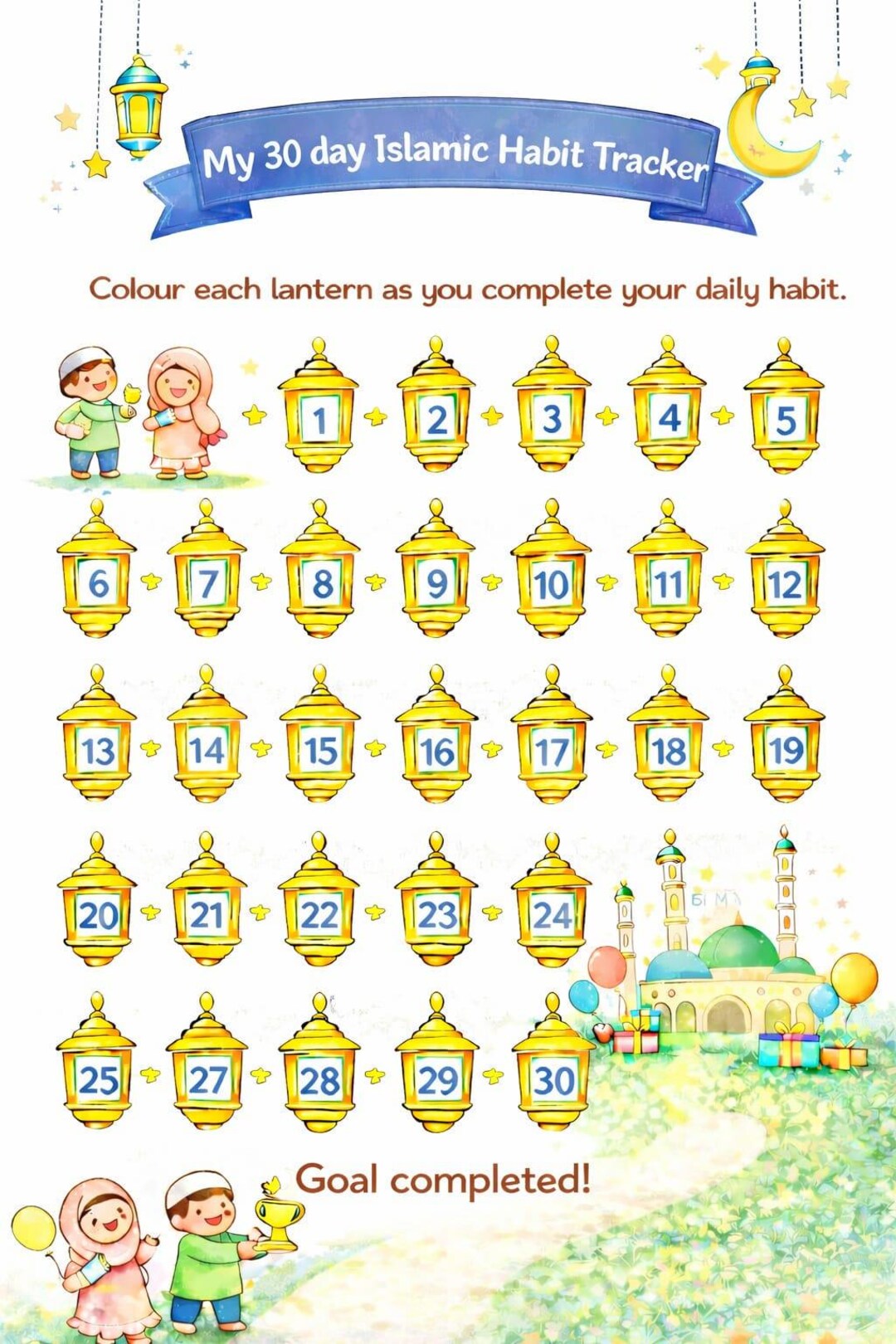 Islamic Habit Tracker for Kids Printable | 30 Day Good Deeds Chart ...